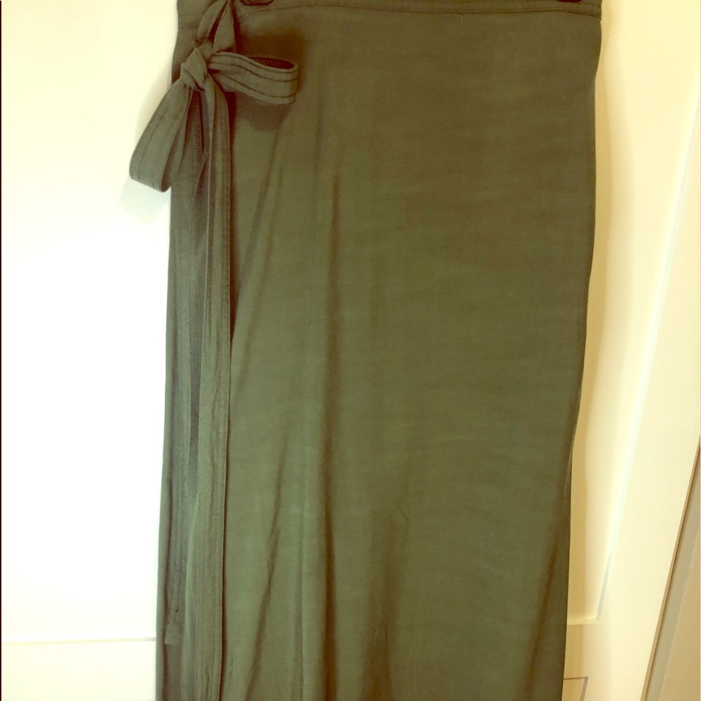 Army green wrap midi skirt